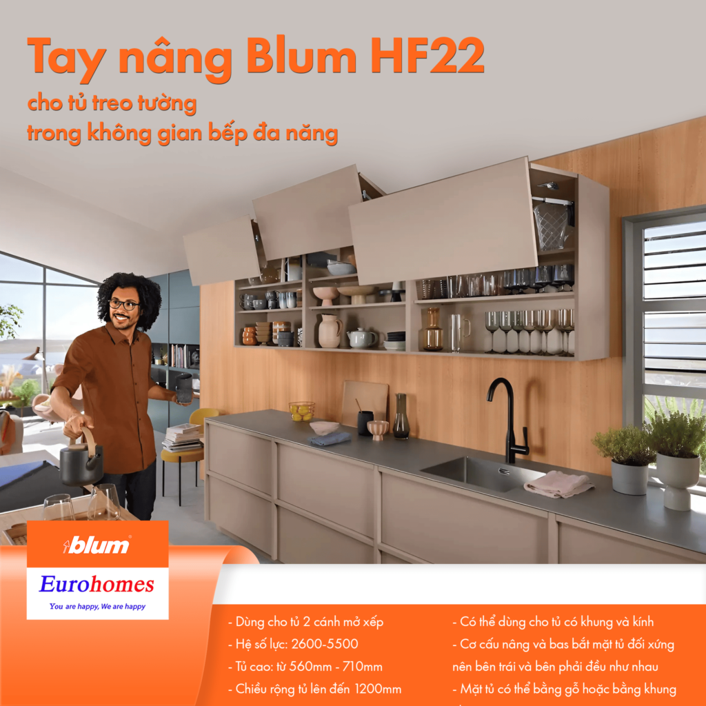 Bộ Tay nâng Blum HF22 cho tủ 2 cánh từ 560-710mm