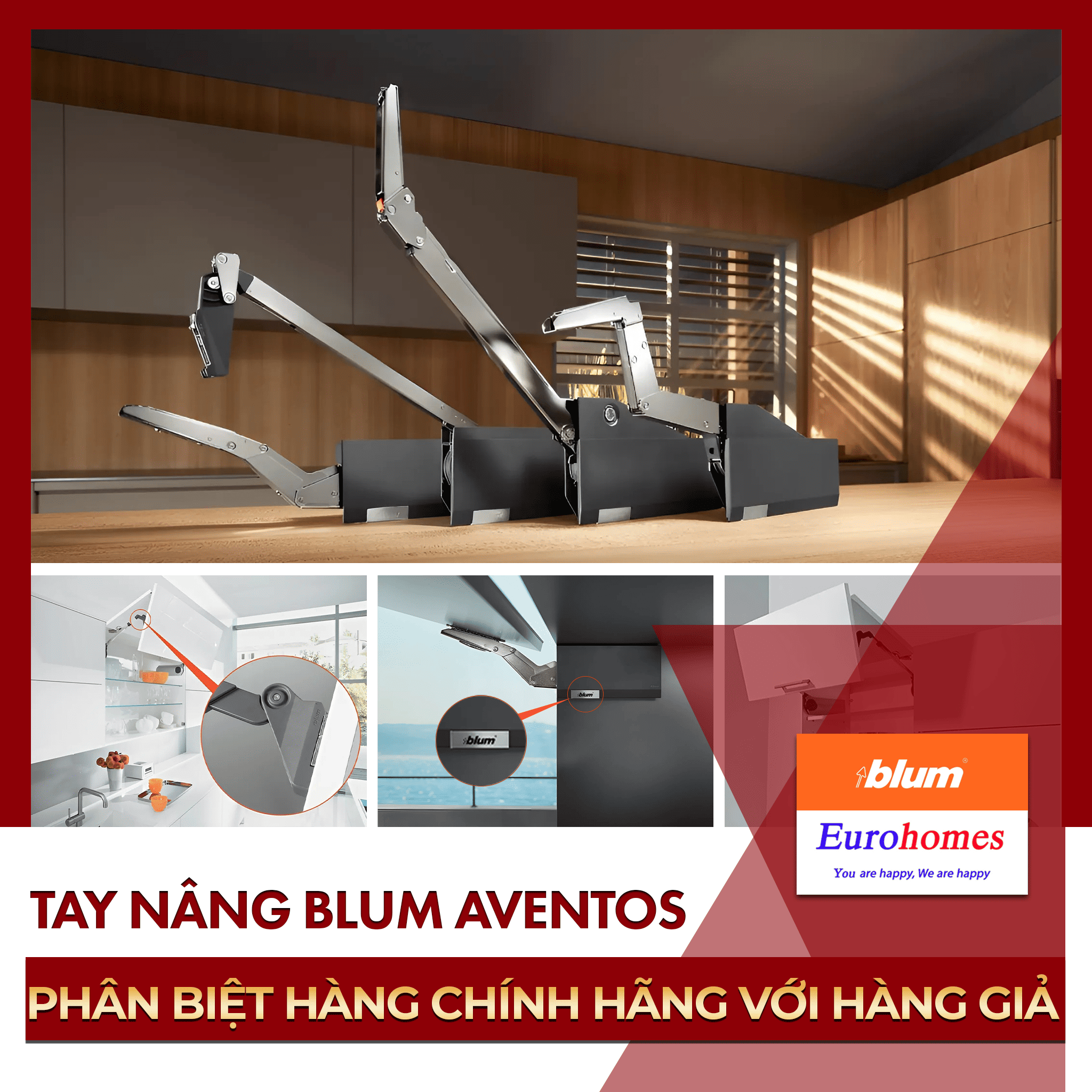 Tay nâng Blum Aventos: Phân biệt hàng chính hãng với hàng giả