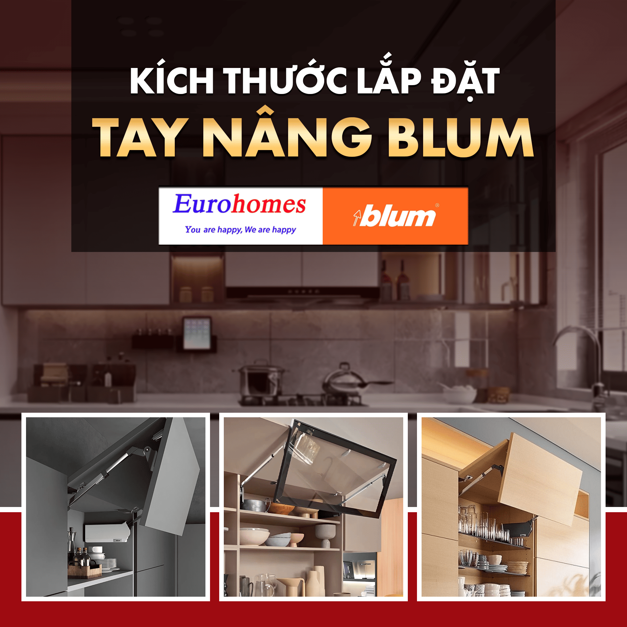 Kích thước lắp Tay nâng Blum - Hướng dẫn