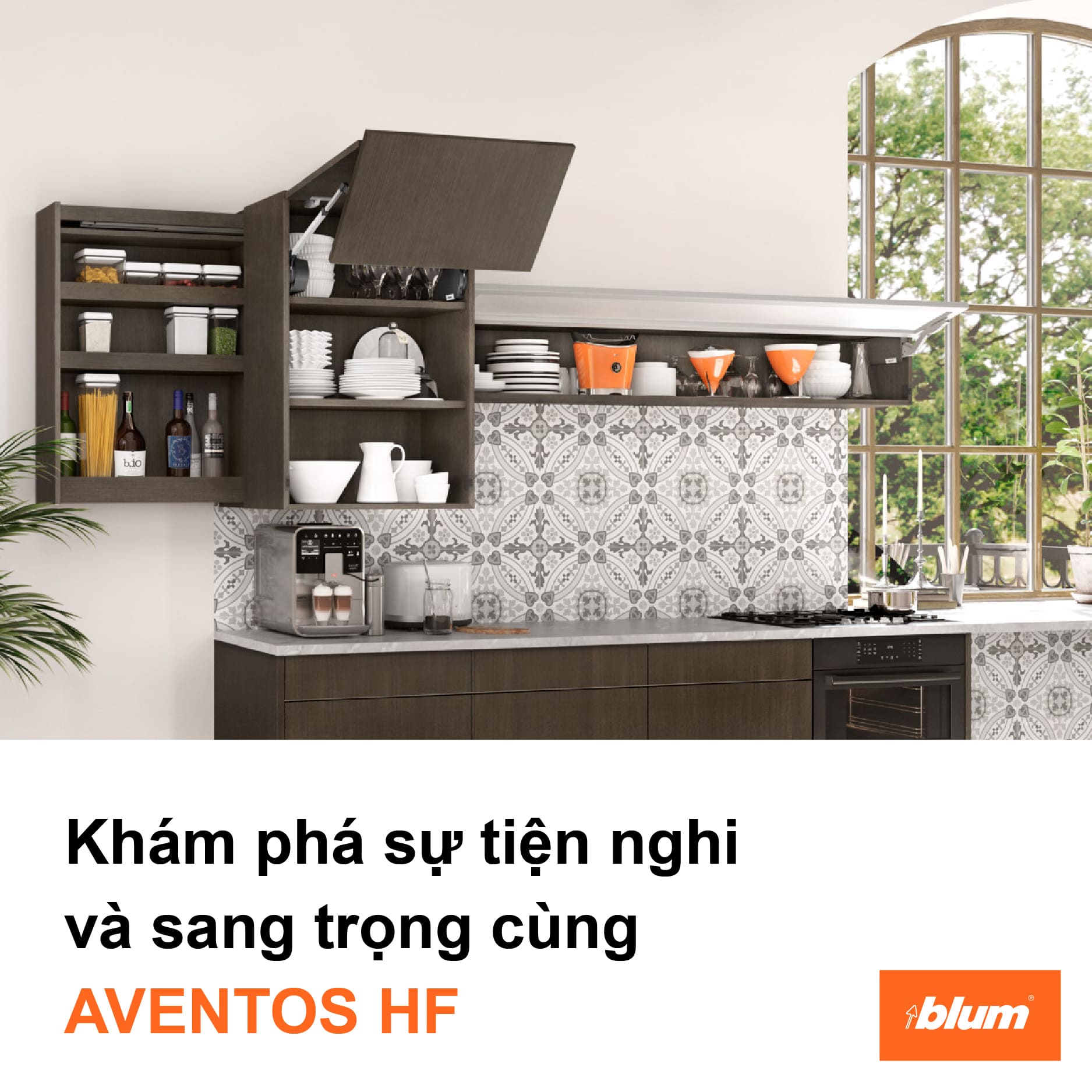 Tay nâng Blum AVENTOS HF êm ái, tiện lợi cho cánh tủ bếp