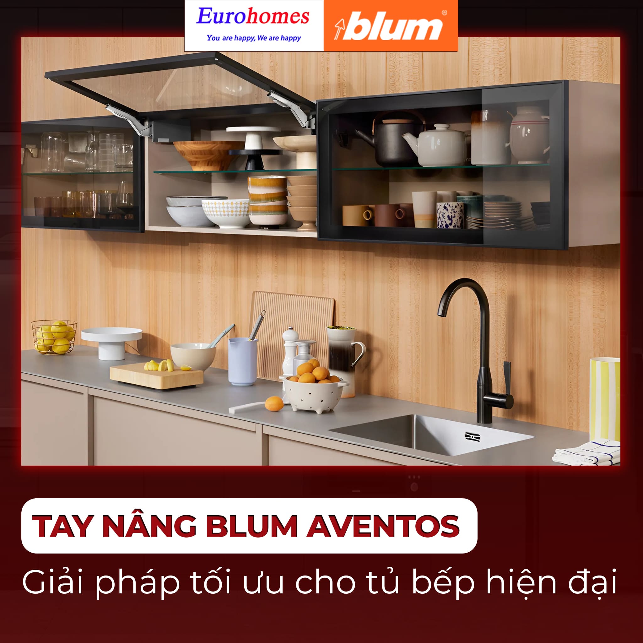 Tay nâng Blum AVENTOS cho không gian bếp hiện đại