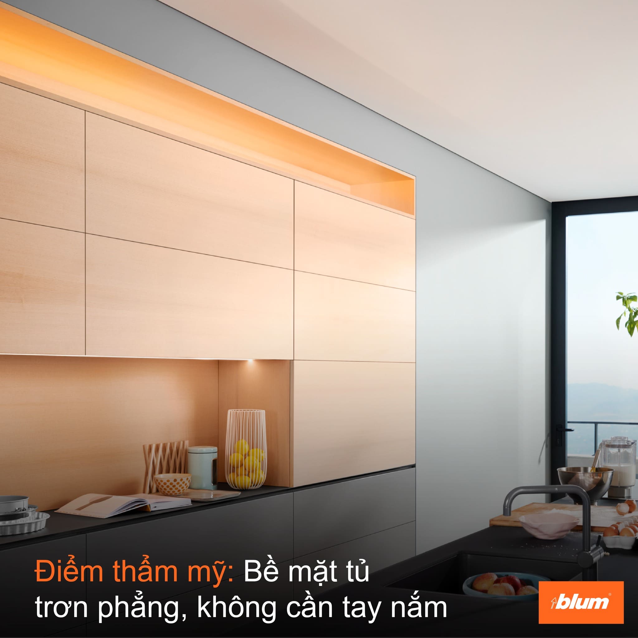 Tay nâng Blum AVENTOS cho không gian bếp hiện đại